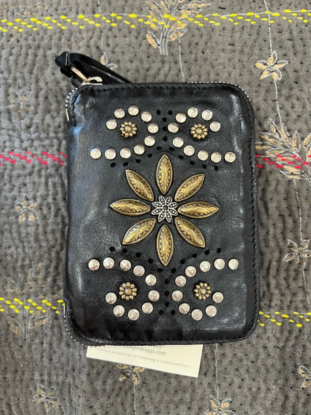 Campomaggi Mixed Metals Studded Wallet in Nero